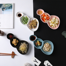 Creative Japanese hot pot tableware seasoning dish taste plate ceramic pure color glaze dish three small plate multi-grid dipping sauce plate