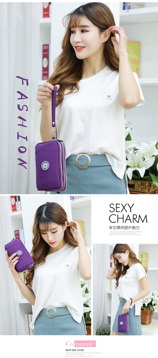 Lớn xiên không thấm nước ba lớp dây kéo ví ví điện thoại di động túi đeo tay túi xách túi xách nữ túi vải nhiều túi - Túi điện thoại túi đeo chéo local brand