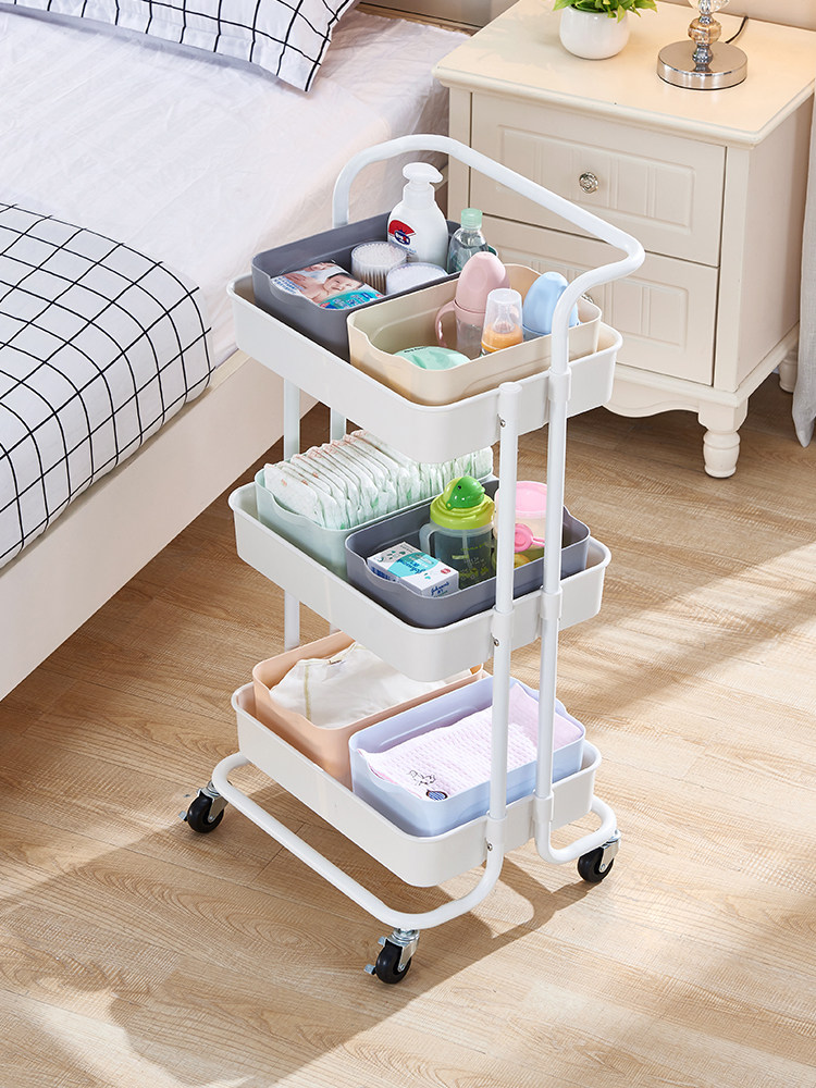 Baby products Removable shelf Bed side newborn multi-layer trolley Baby bedroom kitchen storage shelf