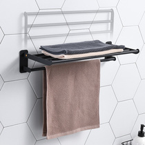 Black free-perforated towel rack toilet bath towel rack toilet pole shelf wall mounted bathroom storage hanger
