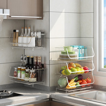 304 stainless steel kitchen shelves floor multi-layer fruit and vegetable basket wall hanging fruit and vegetable seasoning storage shelf
