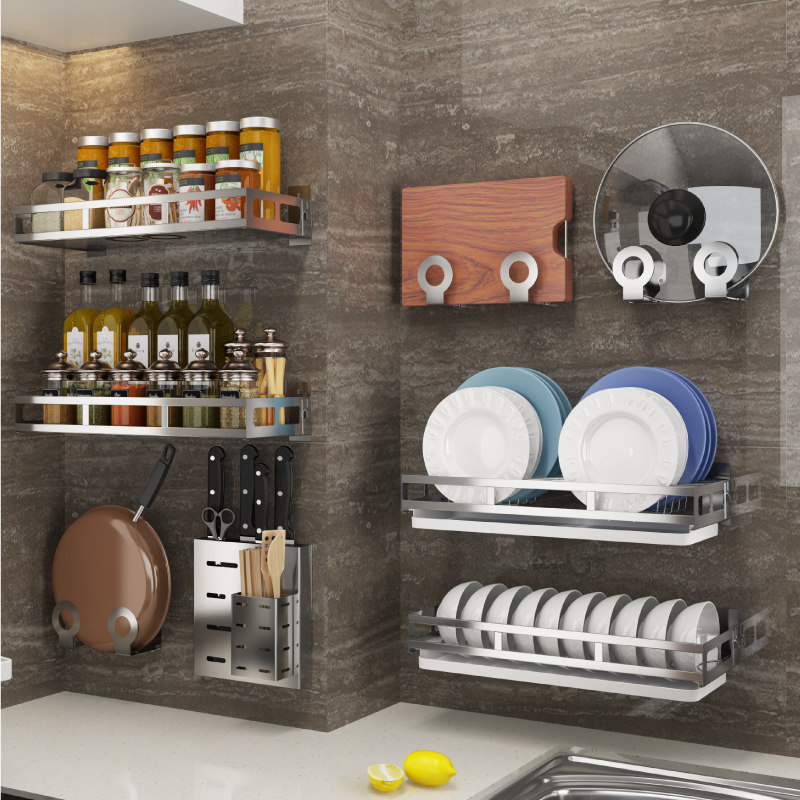 304 Stainless Steel Free Stiletto Kitchen Shelf Wall-mounted Cutter Chopping Board Boiler Cover Kitchenware Seasoning dishes Dishes Containing shelf