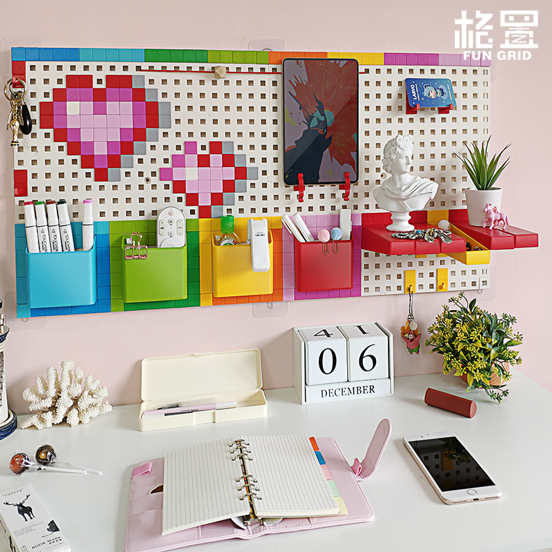 Cave board wall shelf children's room decoration creative storage hand frame pixel wall Nordic punch-free color