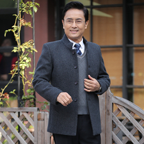 Dad winter coat plus cotton thickened wool woolen cloth coat male middle-aged 40-year-old 50 middle-aged and elderly Nizi short