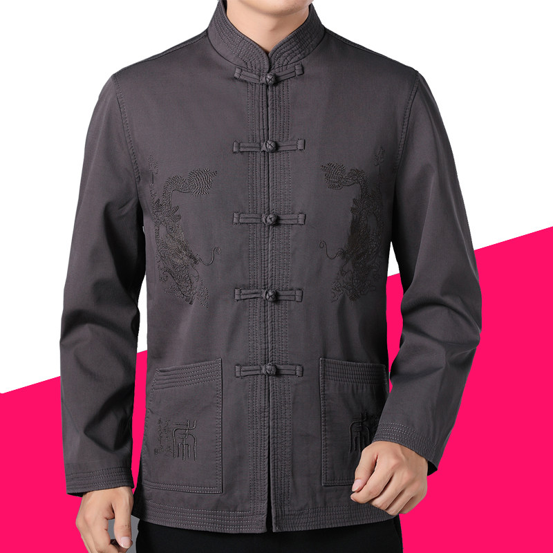 New Tang Costume Men Middle-aged Spring And Autumn Long Sleeves Jacket Dad Middle-aged And Elderly Grandpa Clothes Jacket Pure Cotton China Wind