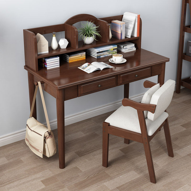 American solid wood desk with bookshelf combination desk Simple home student study desk Children's desktop computer desk