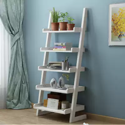 Solid wood shelf living room bedroom corner flower stand simple bookshelf trapezoid floor Nordic American five-story shelf