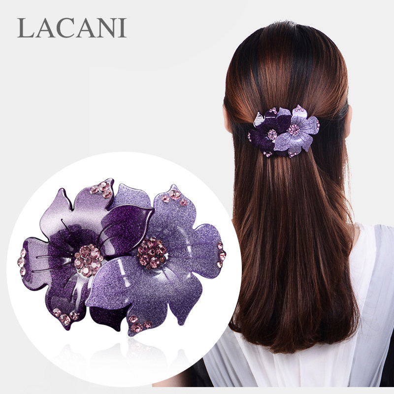 Hair Clip Rear Brain Spoon Double Flower Top Clip Head Adorned South Korea Half Zhafa Water Drill Large Spring Horsetail Crossclip Hairpin-Taobao