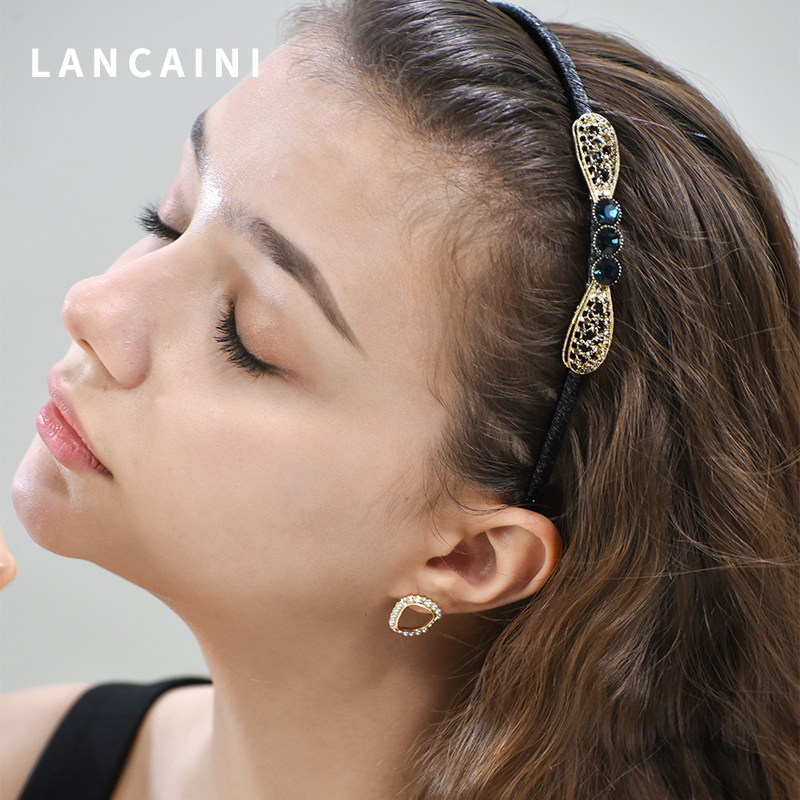 Hair band female headdress hair band bow rhinestone out forehead broken hair with teeth non-slip Korean hair clip
