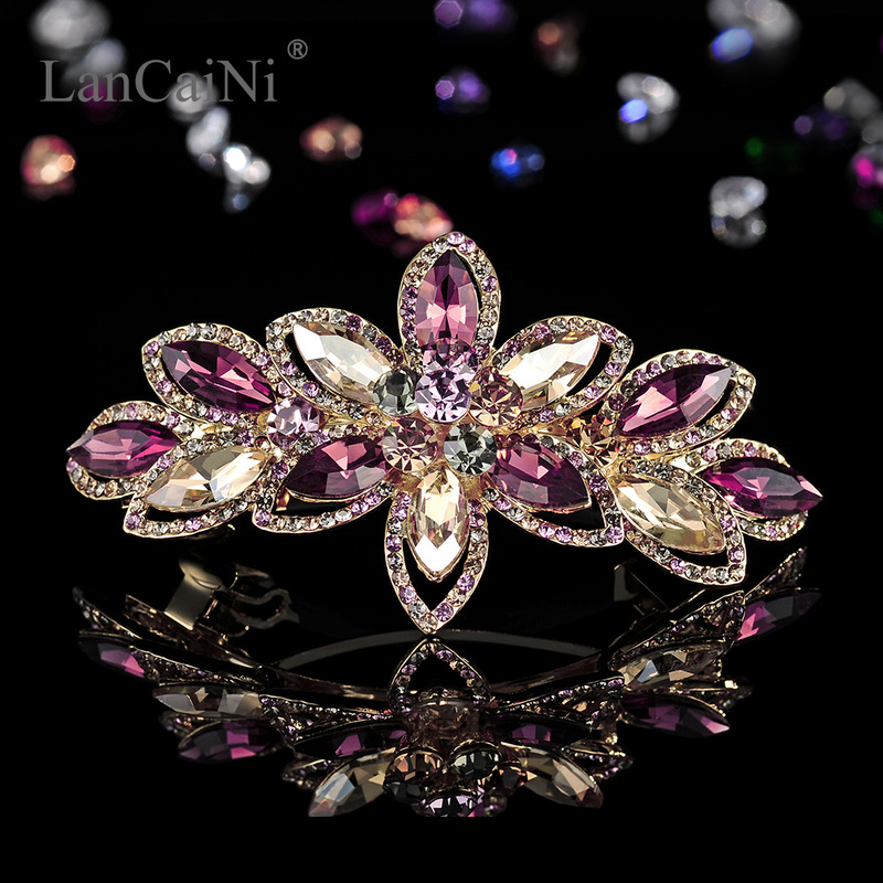 Lancaini/Lan Cai Ni Hair Clip Head Accessory Large Rhinestone Horizontal Clip for Half-Up Hair Crystal Clip Spring Clip