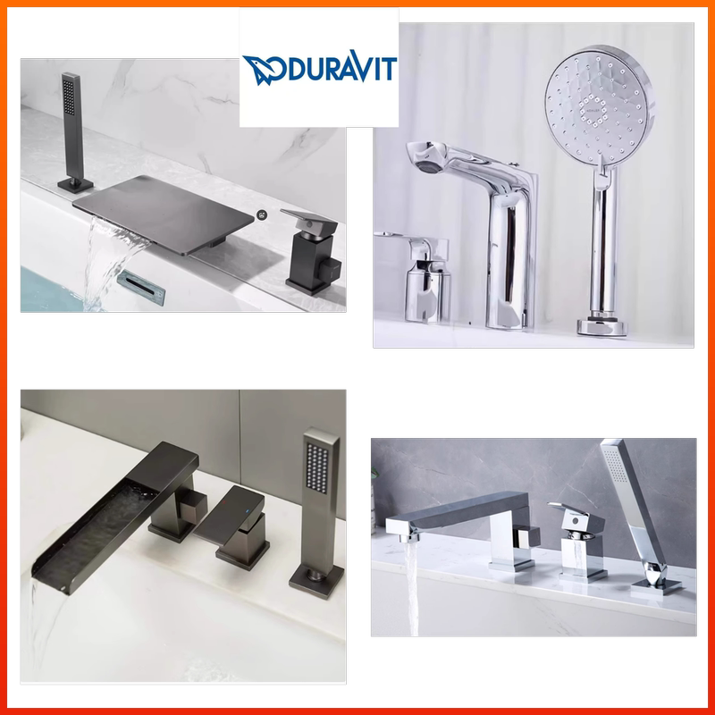 Duravit All-Copper Three-Hole Bathtub Faucet with Waterfall Spout for Hot and Cold Water