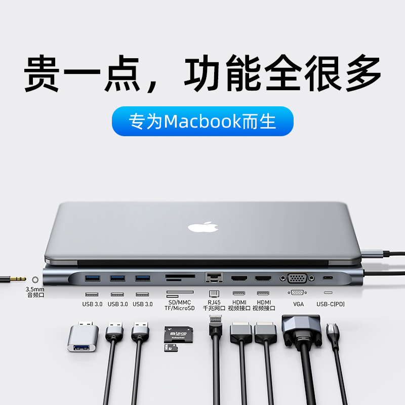 Double th typec extension dock for macbookpro apple mac laptop macbook13 expands dock usb desktop hub accessories converter multi-service
