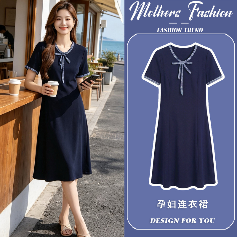 Maternity Dress Summer 2026 New Fashion Royal Blue Trendy Mom Short-Sleeved Thin Casual A-Line Dress Mid-Length Maternity Dress Summer 2026 New Fashion Royal Blue Trendy Mom Short-Sleeved Thin Casual A-Line Dress Mid-Length