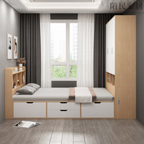 Small apartment tatami bed wardrobe combination storage wardrobe bed multi-functional bed cabinet integrated step-up rice bed customization
