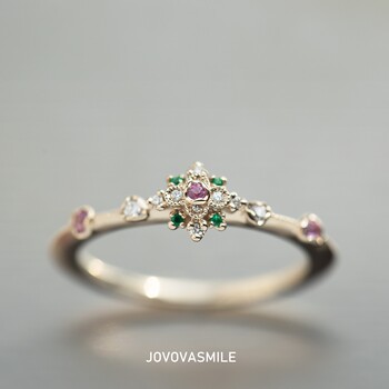 Natural diamond natural colored gemstone ring 18k gold women's ring