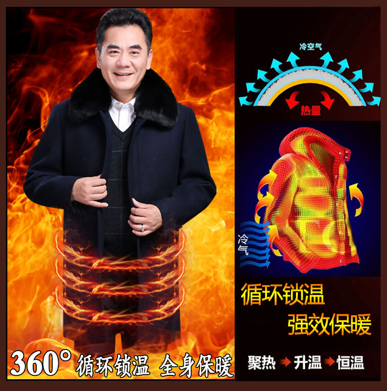 Áo len len trung niên mùa đông, cha, mặc mùa đông, nam, phần dài, dày, áo khoác cashmere trung niên rộng cardigan nam