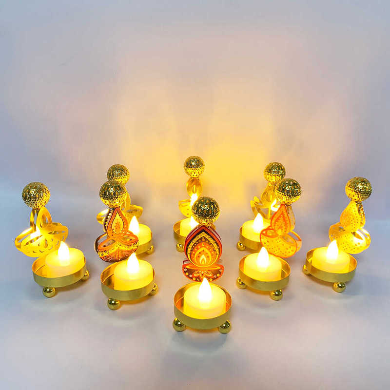 Indian Light Festival Diwali Deepavali Iron Art Small Candlestick Electronic Candle Light Led Atmosphere Light Indian Light Festival Diwali Deepavali Iron Art Small Candlestick Electronic Candle Light Led Atmosphere Light