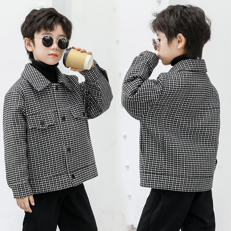 2022 new children's clothing Korean style fashion trend medium and big boys' woolen coat British style boys' tartan coat - Taobao