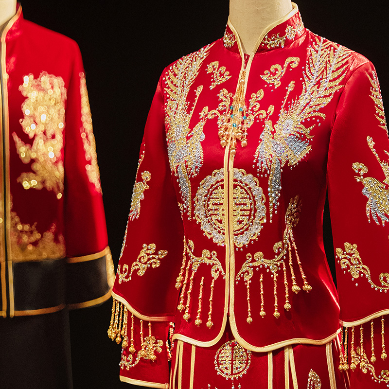 Satin Xiuhe brides brides in 2022 new wedding dress toast Chinese wedding dress Long Feng wedding dress