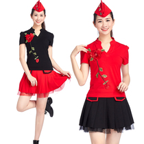 Water Soldier Dance Spring Summer New Suit Womens Pure Cotton V Collar Short Sleeve T-shirt Rose Fashion Sashimi Square Dance Blouse