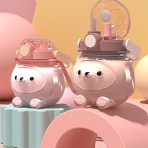 Summer Panda Double Drink High Face Value Large Capacity Children Cute Plastic Water Glasses Small Bear Straw Cups Plastic Cups