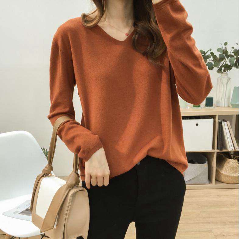 Thin sweater 2020 early loose new long-sleeved spring and autumn thin basic V-neck women solid color wild pullover