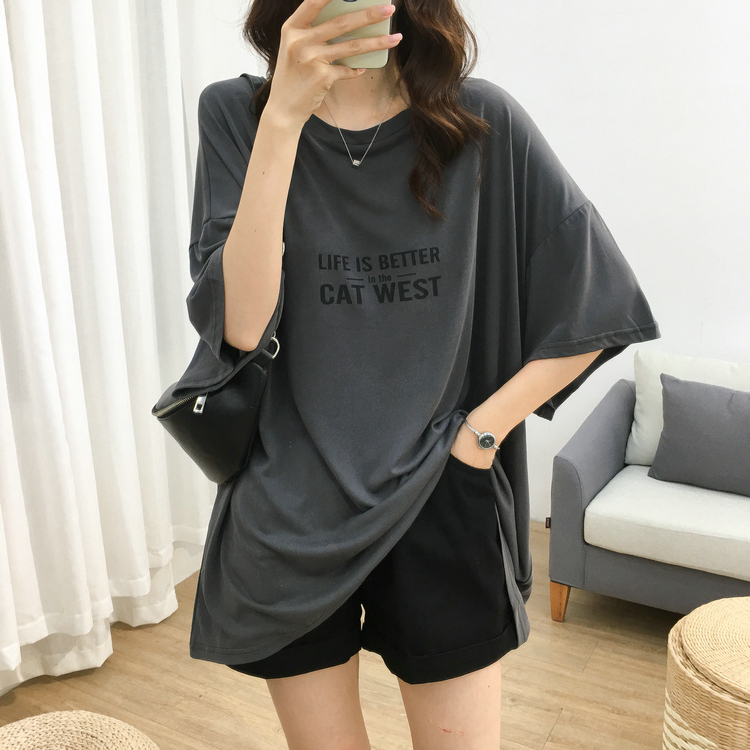 Korean design short-sleeved copper ammonia silk loose large size thin women's round neck T-shirt women's top sense niche clothes ins tide