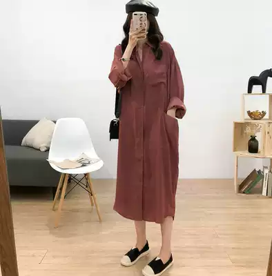 Korean casual shirt women's early autumn new coat in the long version of the inside with the bottom slim fashion dress lined with foreign pie