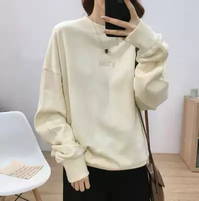 Japan ootd loose 2021 spring and autumn new thick cotton TBF round neck casual INS tide long-sleeved women's Korean letters