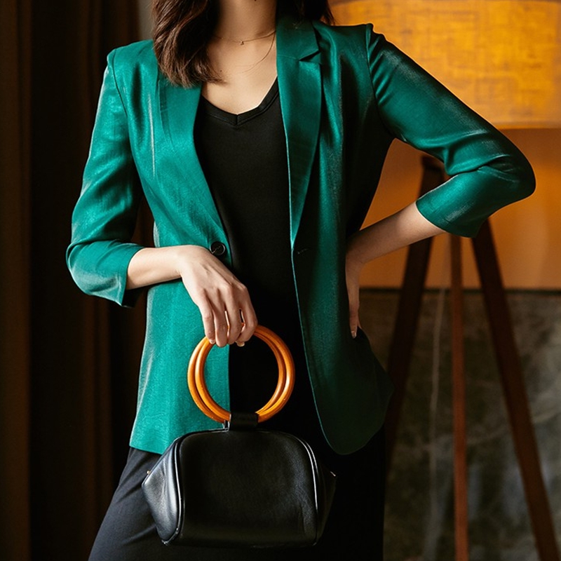 Korean blazer triacetic acid top solid color elegant casual slim slim style small suit women's three-point sleeve commuter