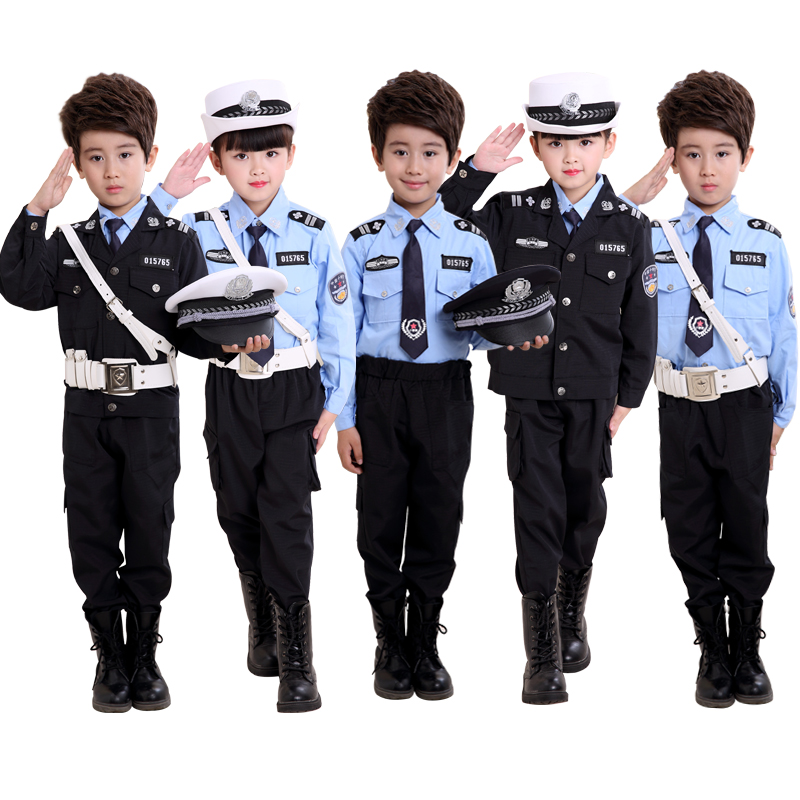 61 Children Special Soldiers Clothing Boy Uniformed Petty Police Officer Uniform Suit Young Children Public Security Clothes Act Out