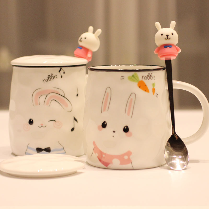 Cute cute rabbit cartoon ceramic cup net red girl heart office water cup mug milk cup simple small clear