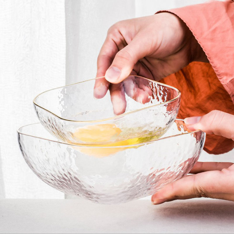 Japanese-style transparent glass bowl household heat-resistant glass salad bowl large creative crystal bowl fruit dish tableware