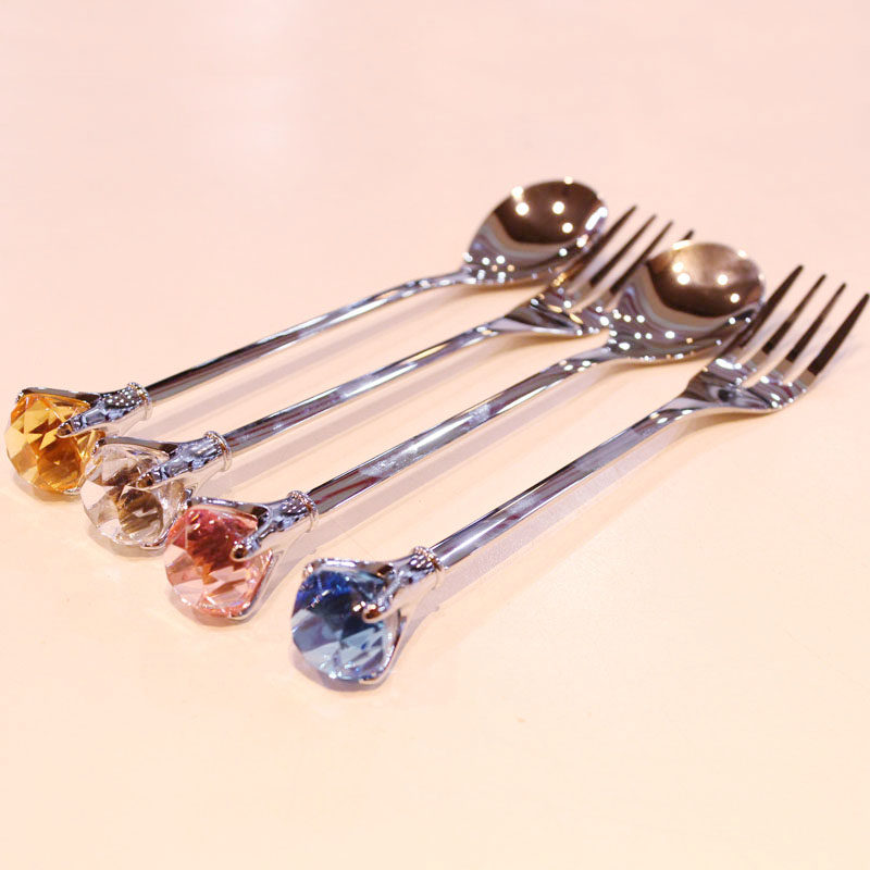 Diamond Crystal Tableware 304 stainless steel fork spoon stirring rod West Dinner Student spoon meal spoon