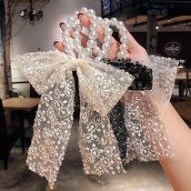 Fairy lace butterfly knot pearl hair ring Korean version floating with large intestine hair ring ins Han version Temperament Hair