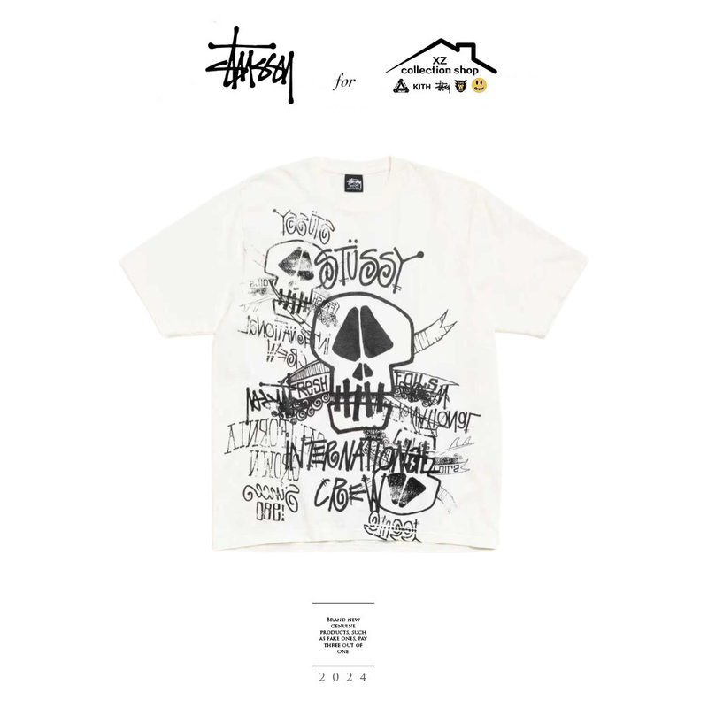 In Stock Stussy Ss26 Skull Element Graffiti Print Short-Sleeve T-Shirt, Unisex