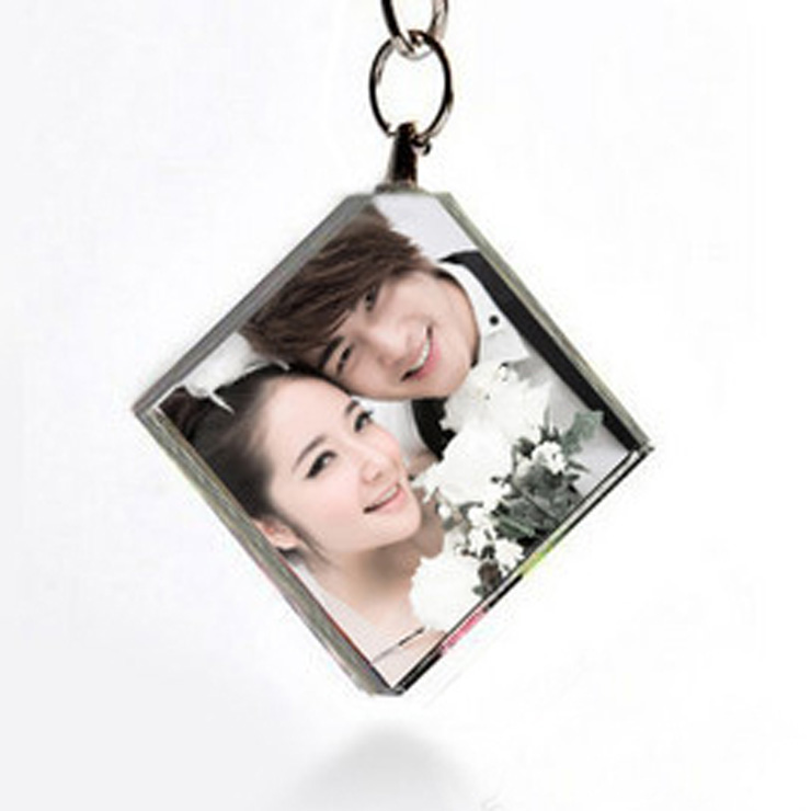 Crystal image customization Crystal photo making Keychain pendant necklace square l diamond shaped mobile phone pendant