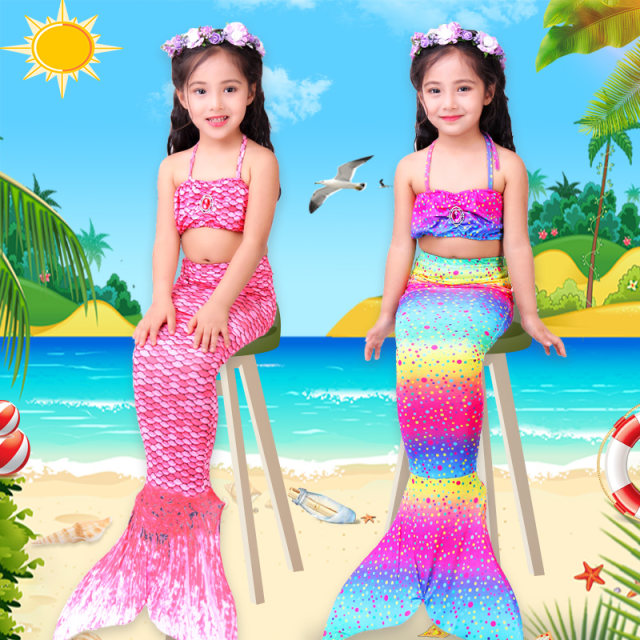 ເດັກຍິງ Mermaid ເຄື່ອງນຸ່ງຫົ່ມ Princess Skirt Swimsuit ຊຸດງາມສີສັນ Mermaid ຫາງ Bikini Swimsuit