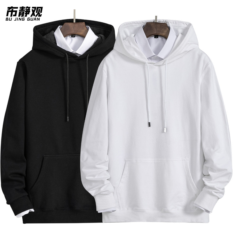Summer and autumn sports hooded sweater men's trendy pure black casual cotton thin hoodie gray basketball loose sweater