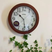 Japan RHYTHM Lisheng wall clock Living room bedroom office atmosphere simple silent solid wood clock CMG928