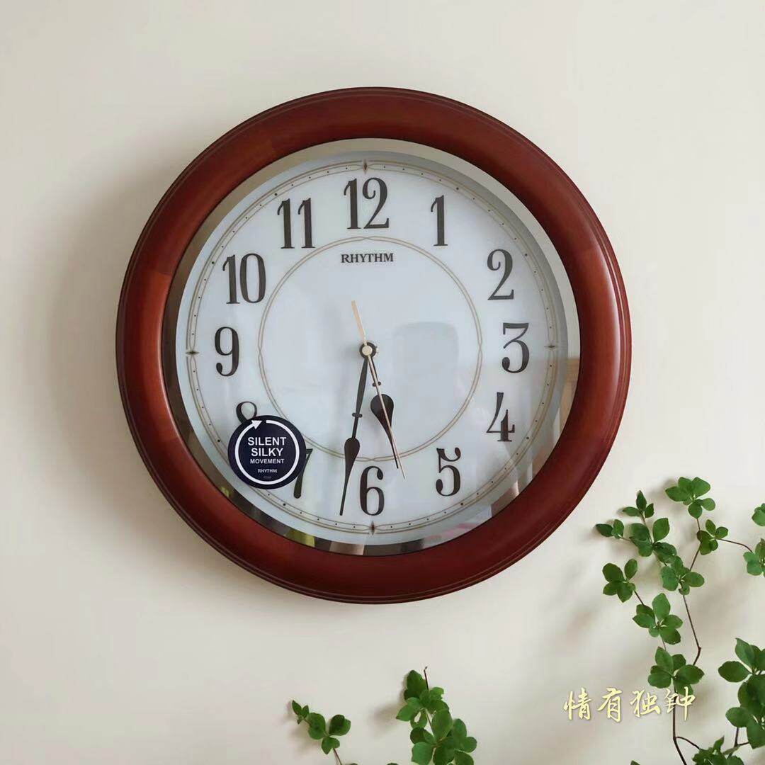 Japanese RHYTHM Lisheng Wall Clock Living Room Bedroom Office Atmosphere Solid Wood Silent Sweep Second Wall Clock CMG911