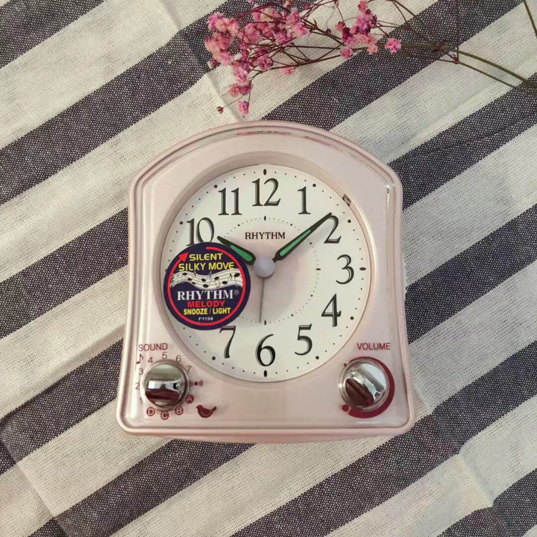 Japan RHYTHM living room bedroom ultra-quiet snooze night light Student alarm clock 8RMA02