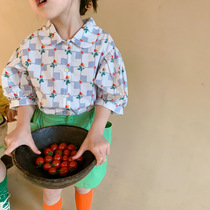 Girls Summer Short Sleeve Shirt Kids Korean Style Foreign Style Floral Flap Top Thin Baby Casual Plaid Shirt