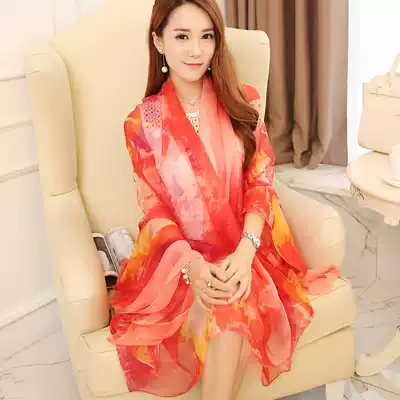 Silk scarf women's spring and autumn summer sunscreen Joker foreign style fashion seaside beach towel shawl dual-use scarf long scarf