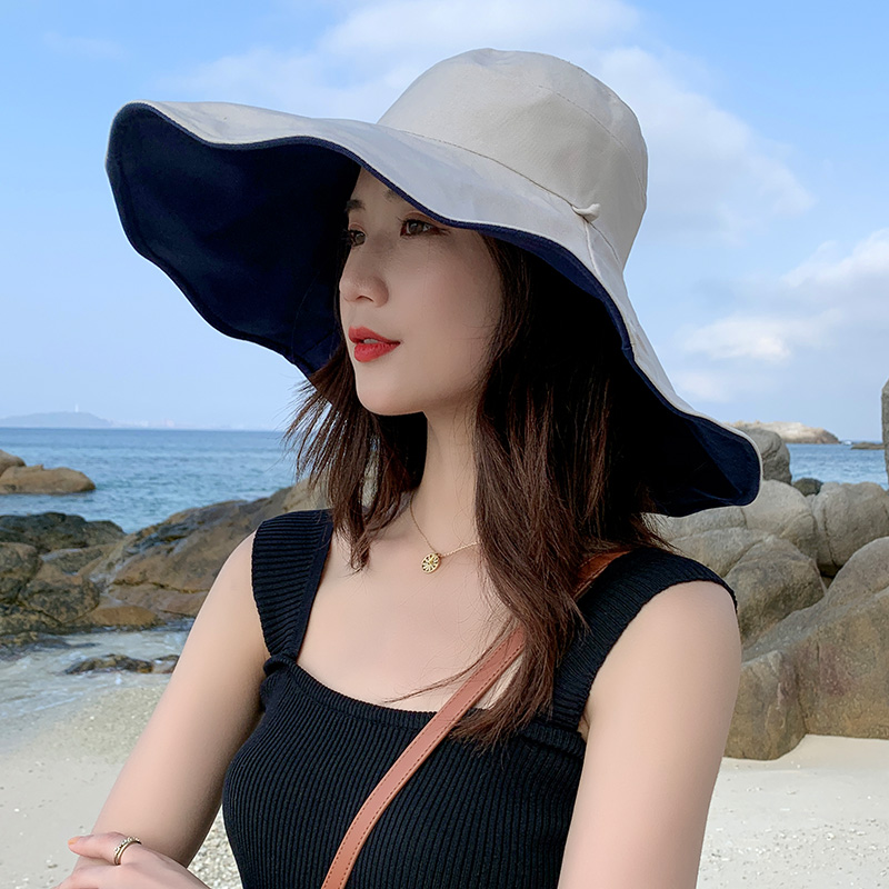 Double face can be worn with fisherman hat Women's spring and autumn summer sun sun shade overhat peak sunscreen UV 100 hitch