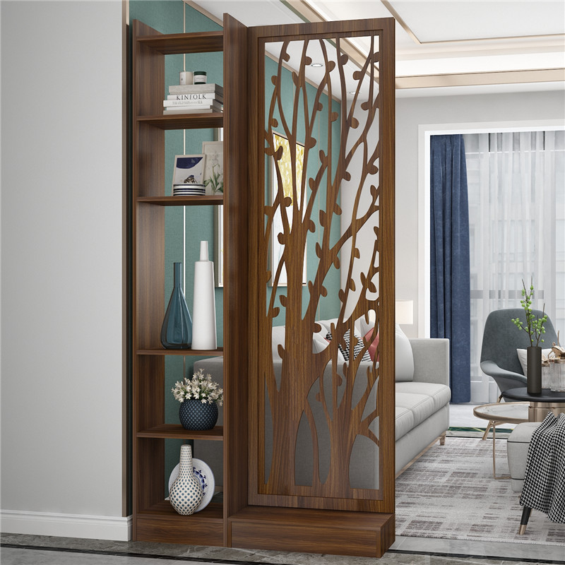 Modern home entrance living room porch screen partition cabinet solid wood simple hollow carved decorative shelf