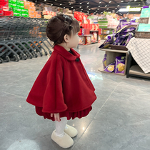 Baby cloak girls autumn and winter new year clothes autumn childrens shawl outing cloak red coat autumn clothing