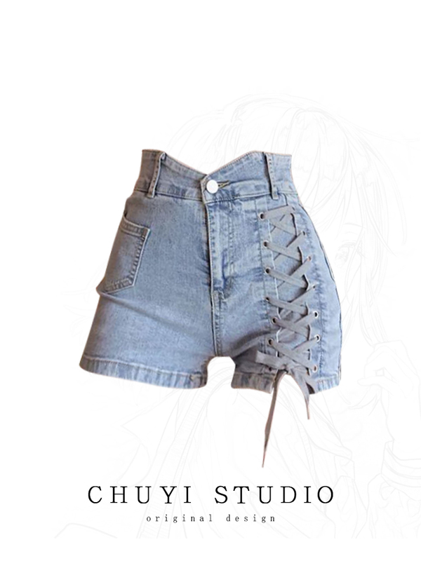 Clearance Flash Sale~ Brand Discount Counter Withdraws Ultra-High-Waisted Hot Girl Strappy Denim Shorts That Make You Look Slimmer, Suitable for Wearing Outside