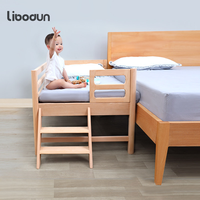 Liberton solid wood children's bed with guardrail multifunctional crib splicing big bed boys girls single bed widened