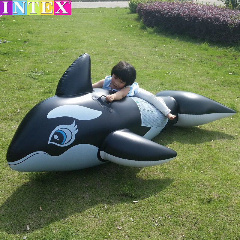 intex thickened large black whale sitting on large size tiger whale swimming ring Adult baby water amusement park Surf seat ring